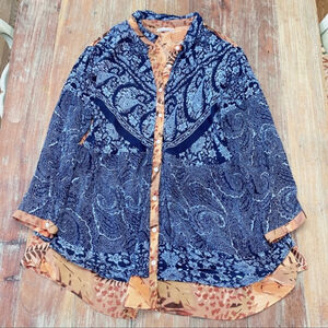 Amanda Blu Navy Orange Button up Blouse XL Whimsygoth paisley artsy floral sheer